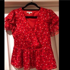 Madewell blouse - red floral/ ruffle